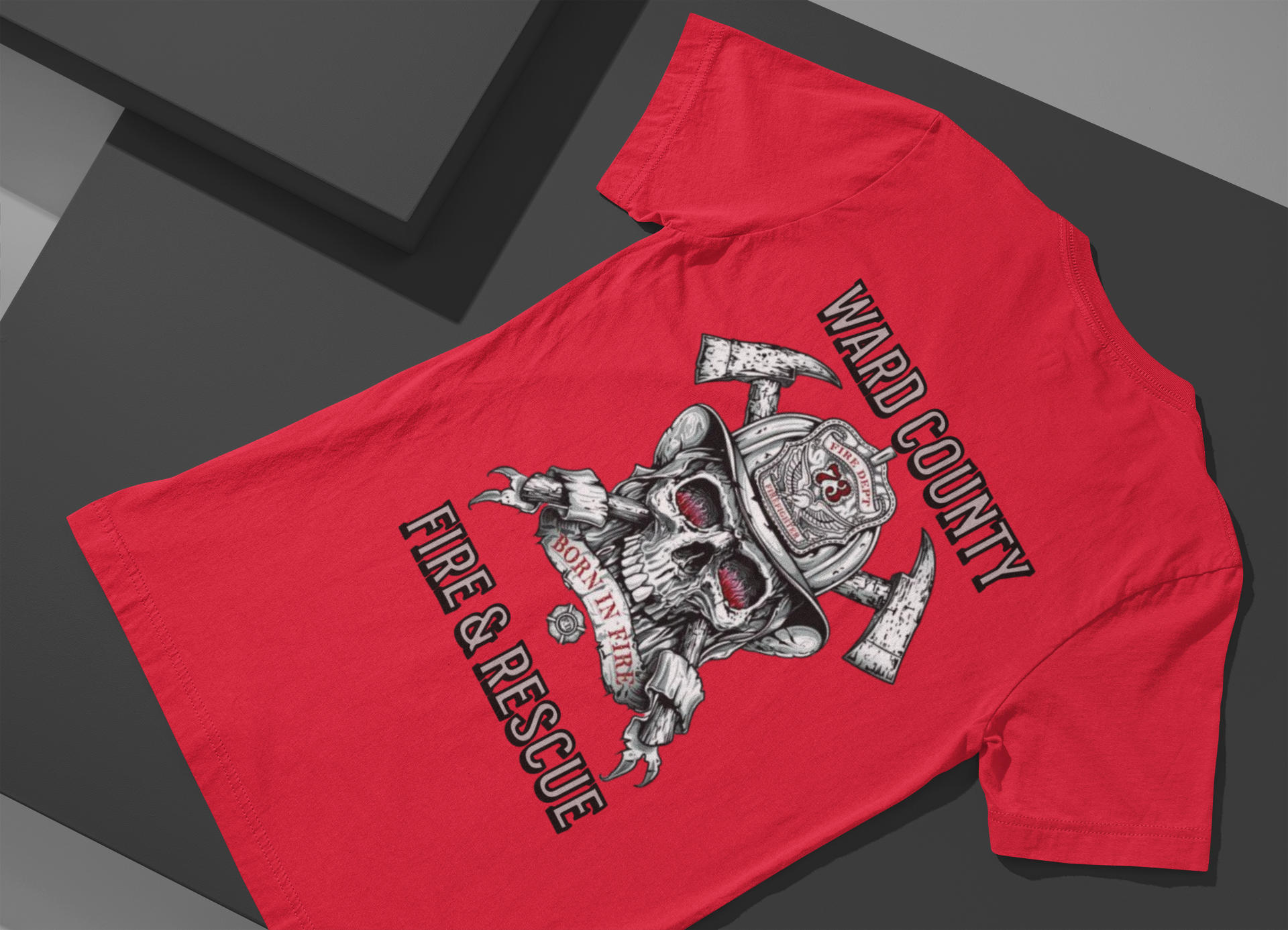 Custom Fire Department Skull Back T-Shirt